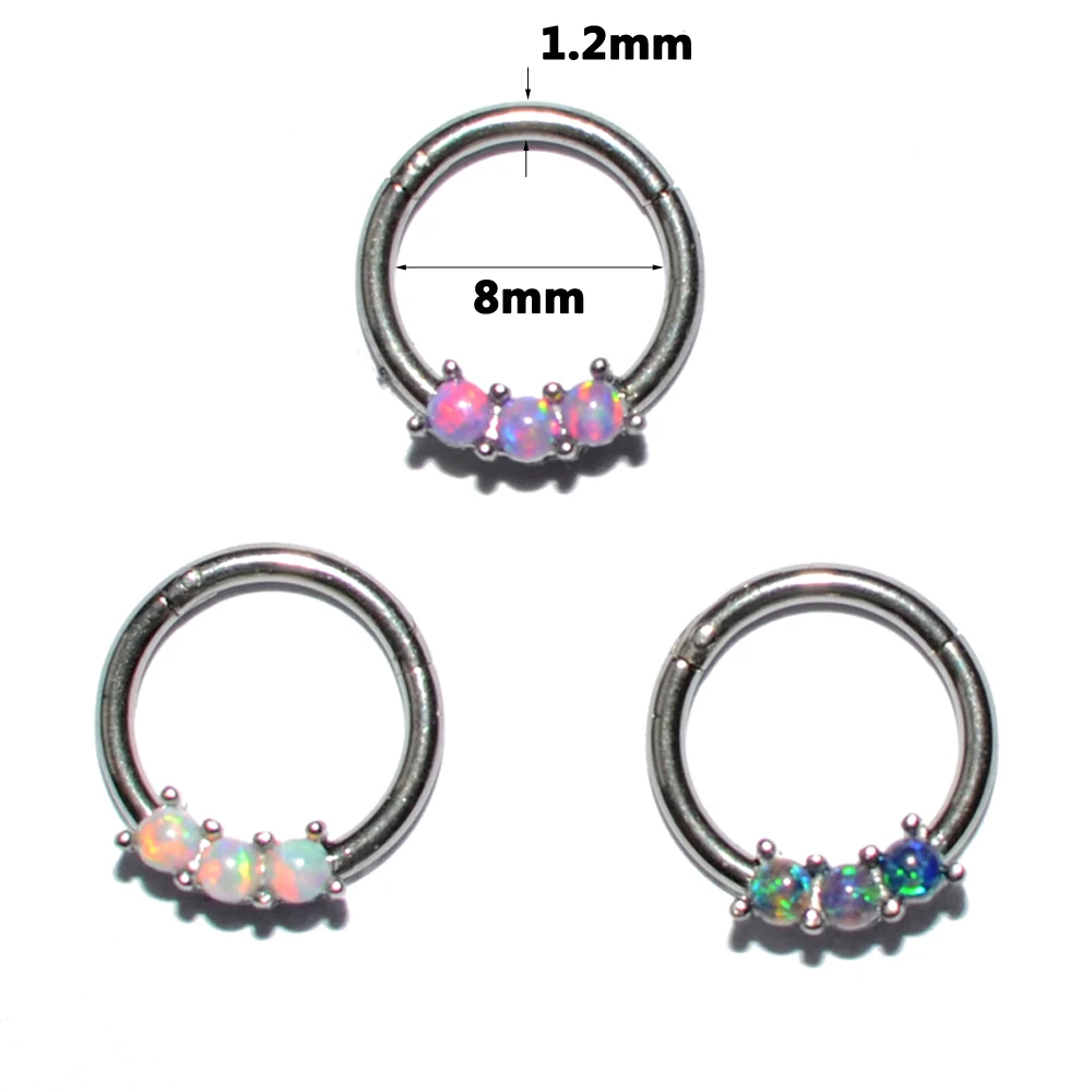 6PCS Surgical Steel Opal/Zircon Segment Hoop Ring Opal Septum Clicker Labret Ring Nose Ring Cartilage Earring 16g