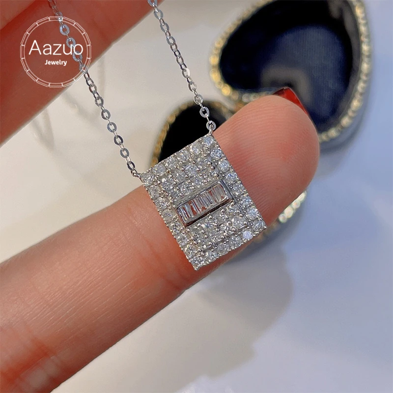 

Aazuo 18K Pure Solid White Gold Real Natrual Diamonds Square Brand Necklace With Chain 45CM Gift For Woman Senior Party