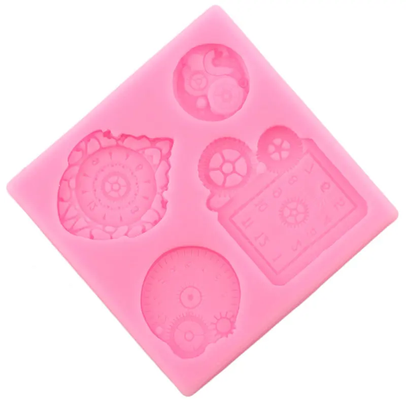 Steampunk Mechanical Gear Silicone Mold Alarm Clock Cake Decorating Tools Cake Border Chocolate Making Mould Polymer Clay Molds