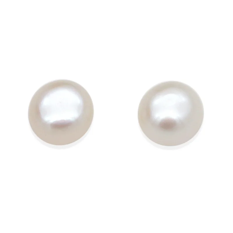 10pcs Natural Fresh Water White Pearl Half Drilled Beads Semi Hole Button Round Flat Back A Grade For Earring Making Jewelry