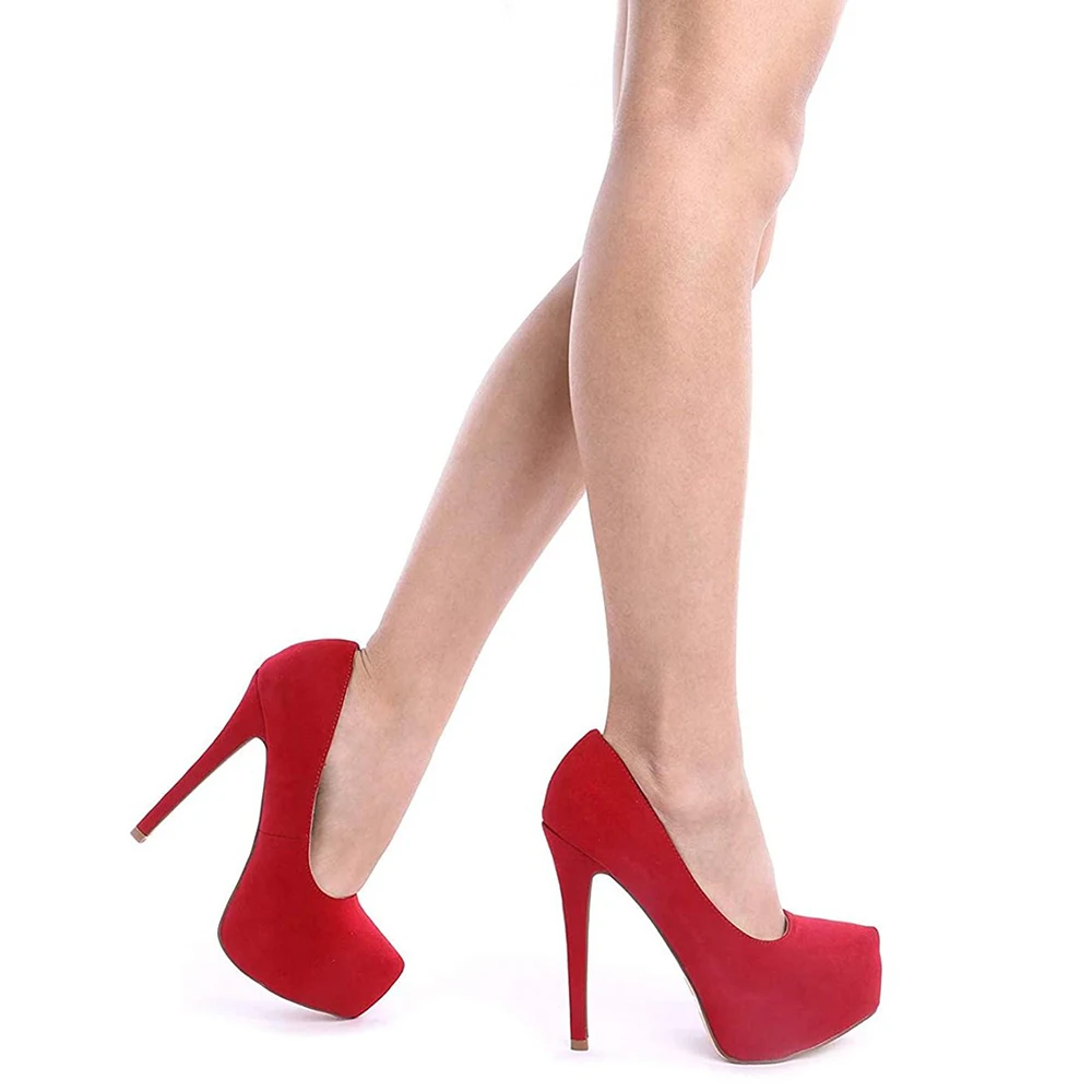 Red Suede Womans Platform High Heels Shoes 7 inch Sandals Thin Heels Pumps Turkish Shoes Closed Toe Platform Heels for Women