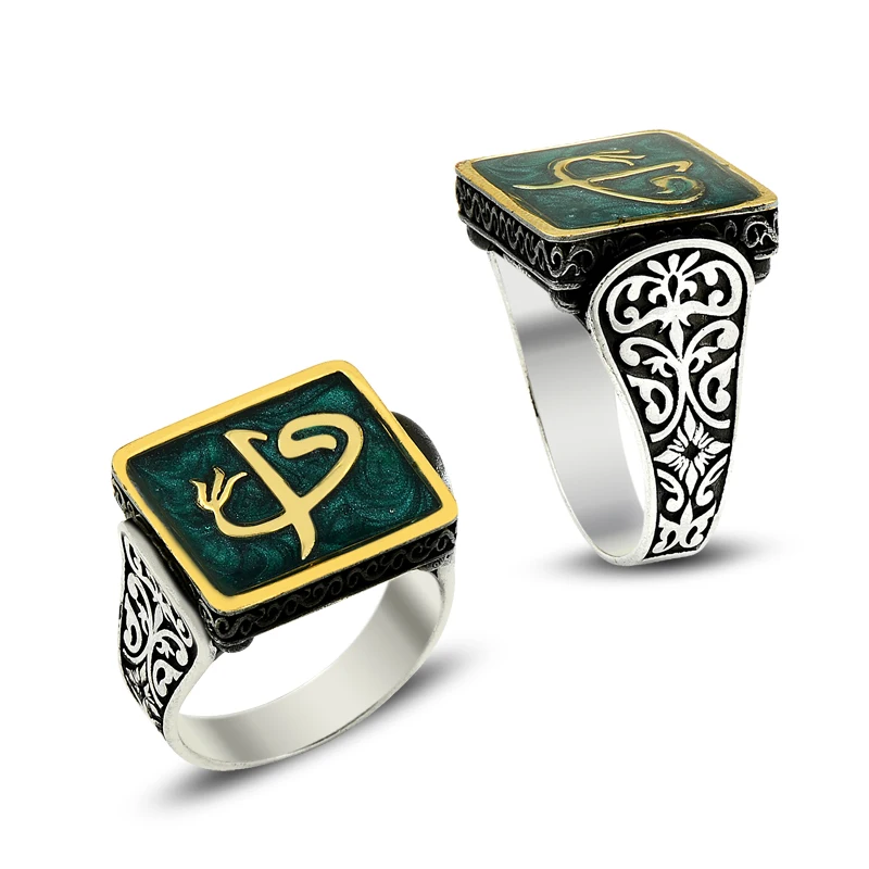 925 Silver Woah and Aleph Letter Printed Ring for Men