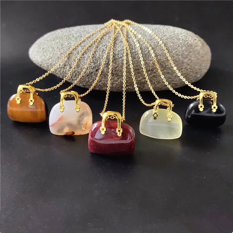 FUWO Hot Sell Natural Gems Handbag Necklace,Multi Color Healing Crystal Creative Jewelry For Women Gift NC403 5 Pieces/Lot