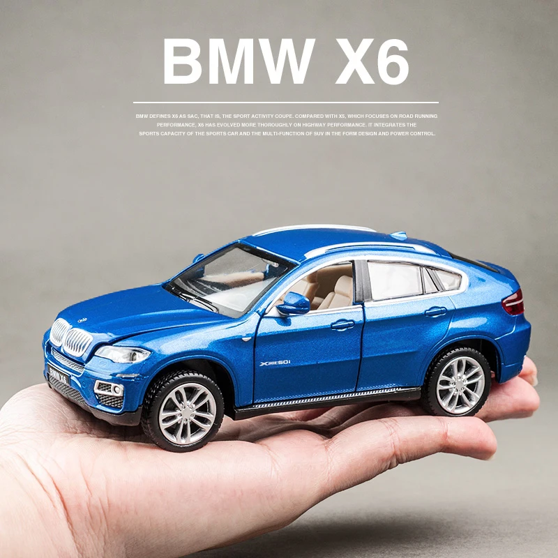 MSZ scala 1:32 Die Cast Car BMW X6 Model Pull Back 4 porte aperte con la collezione di luci sonore giocattoli per bambini ragazzi