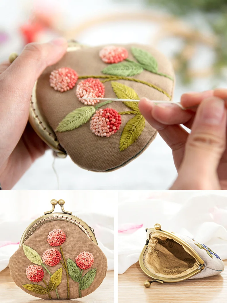 Diy Handmade Embroidered Kit Coin Purse Women Embroidery Kit With Ring Fancywork Sewing Cross Stitch Set Embroideri Handicrafts