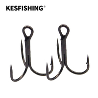 KESFISHING 12pcs Fishing Hook Carbon Steel Barbed Fishhooks Super Sharp Triple Hooks Tackle Accessories with Box