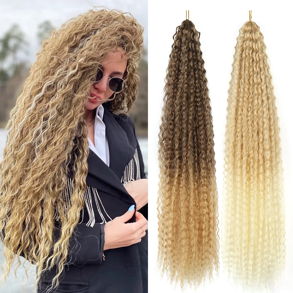 

26 Inch Soft Water Wave Crochet Hair Synthetic Braid Hair Ombre Blonde Orange Deep Wave Braiding Hair Extension зизи косы кудри