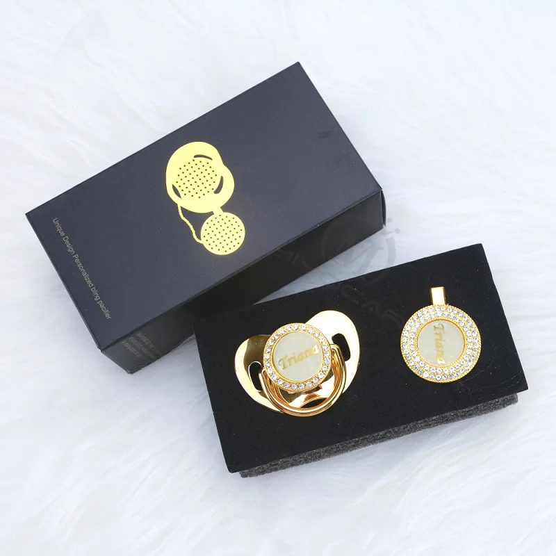 MIYOCAR custom gold pearl new color bling pacifier and pacifier clip BPA free dummy bling unique gift baby shower PS-1