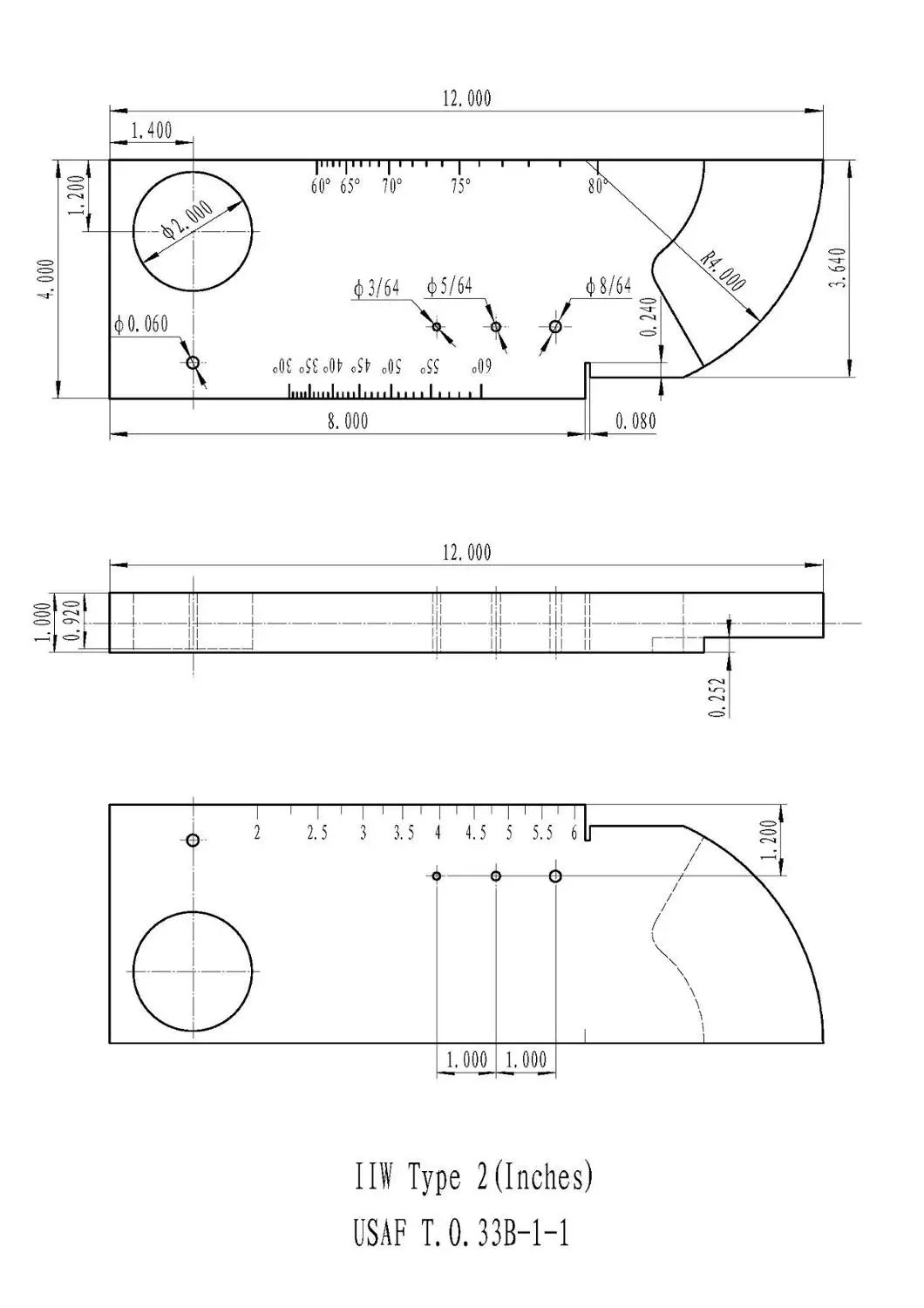 NDT IIW-Type 2 USAF T.0.33B-1-1 Calibration Block 1018 steel test block for Ultrasonic Flaw Detector