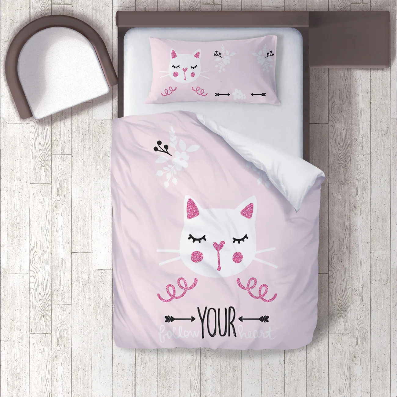 

Duvet Cover Set Bedding Set Pillow Case for Baby and Kids Room 3D Printed Cat Pink Flower Cute Model 130