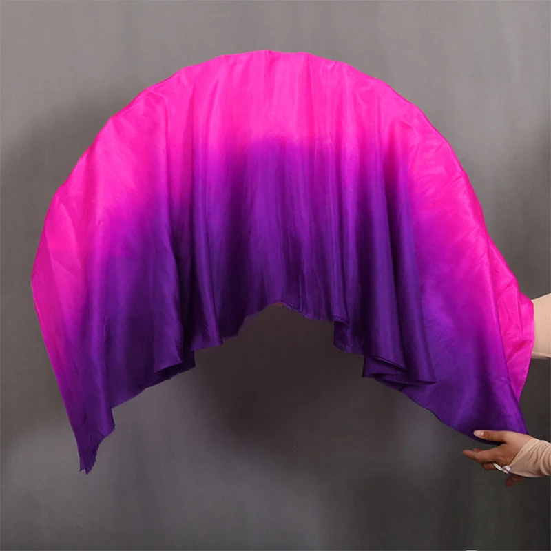 New Chinese Classical Yangko Dance Performance Props White-Rose-Purple Gradient Long Silk And Bamboo Double-Sided Dance Fan