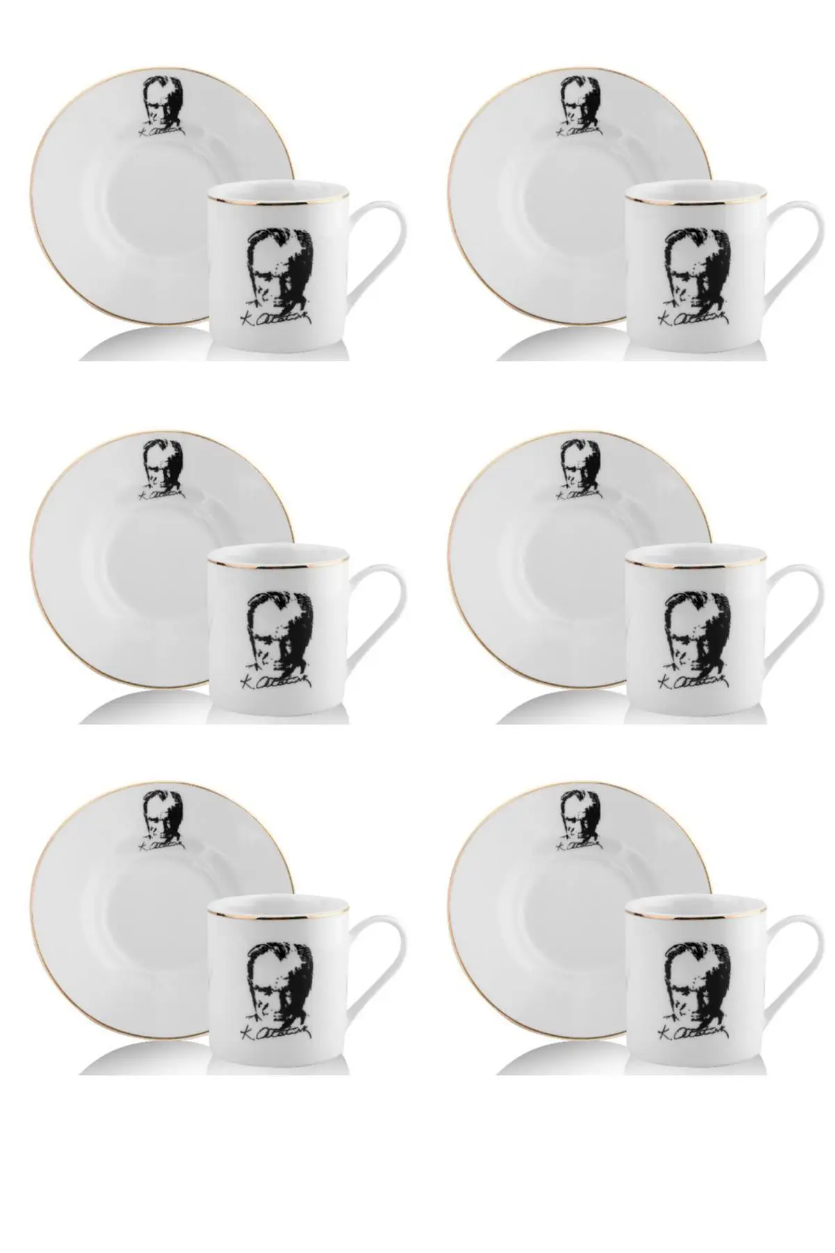 Porcelain Turkish Coffee Set of 6  with Atatürk Picture And Sign