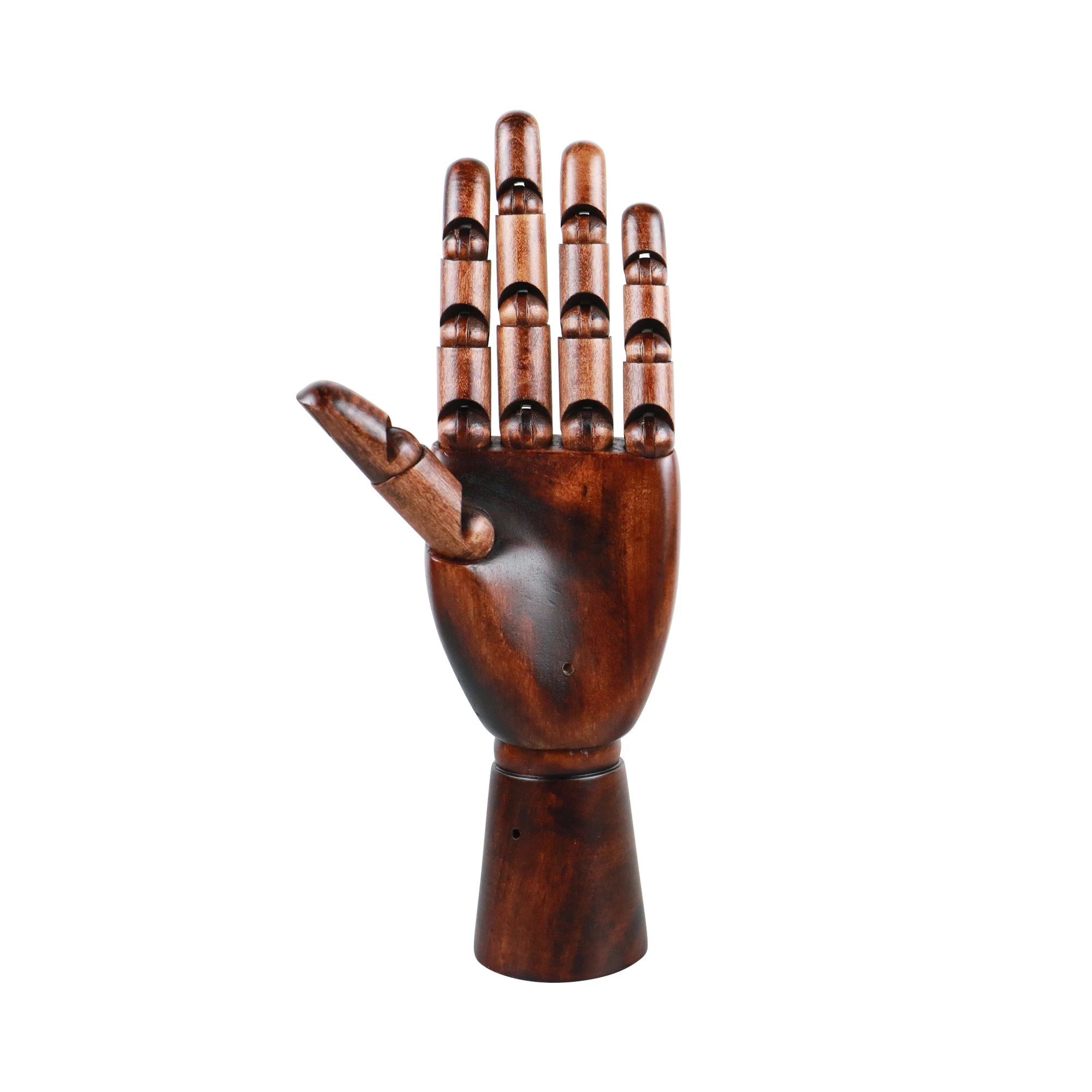 

DE-LIANG Vintage Dark Red Wood Hand Mannequin, Female Artist Palm Manikin with Movable Joints,Drawing Arm,25 CM Left Wooden