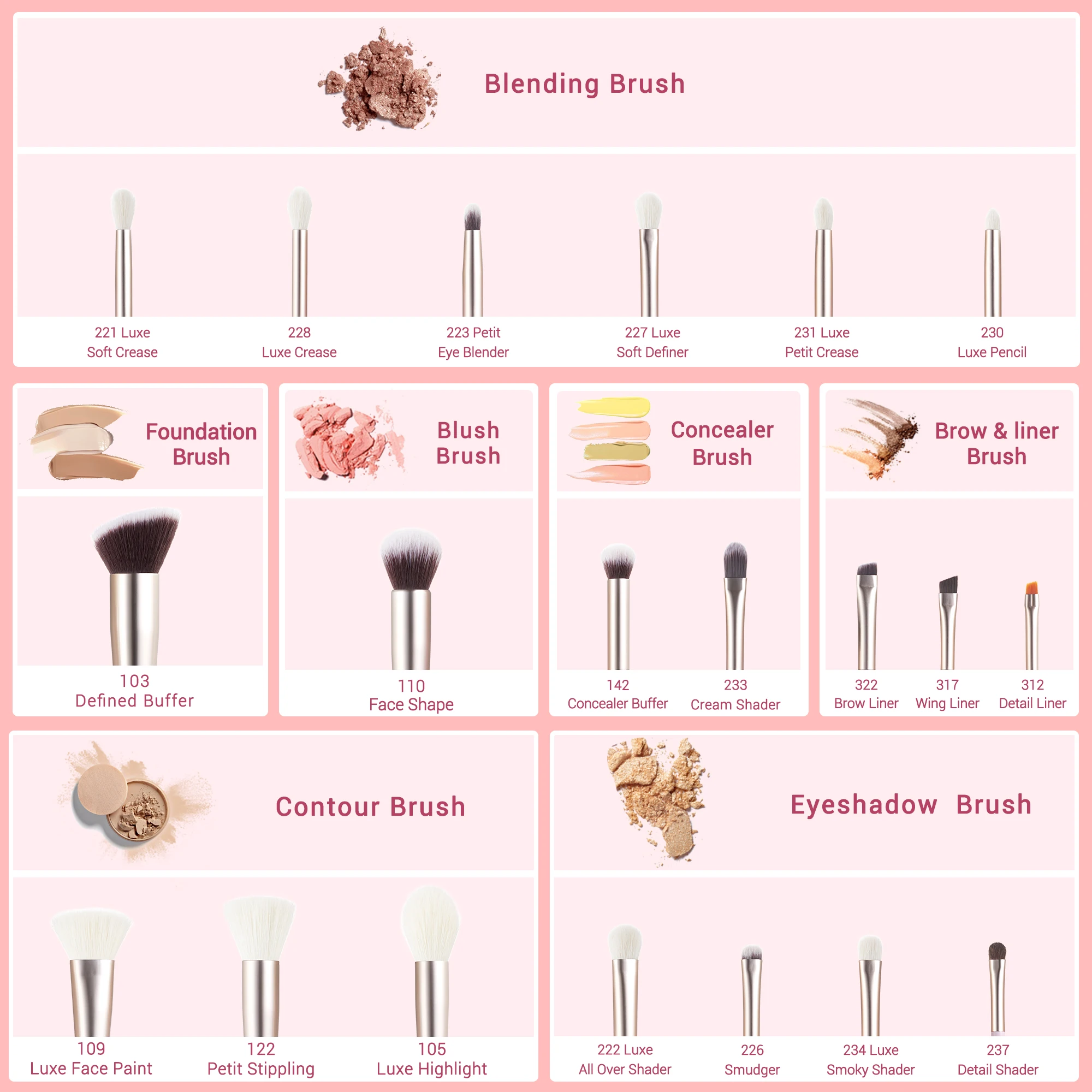 Jessup Brush 20pcs Makeup Brushes Set Powder Contour Eyeshadow Foundation Brocha Blushing Bride Natural-Synthetic Hair