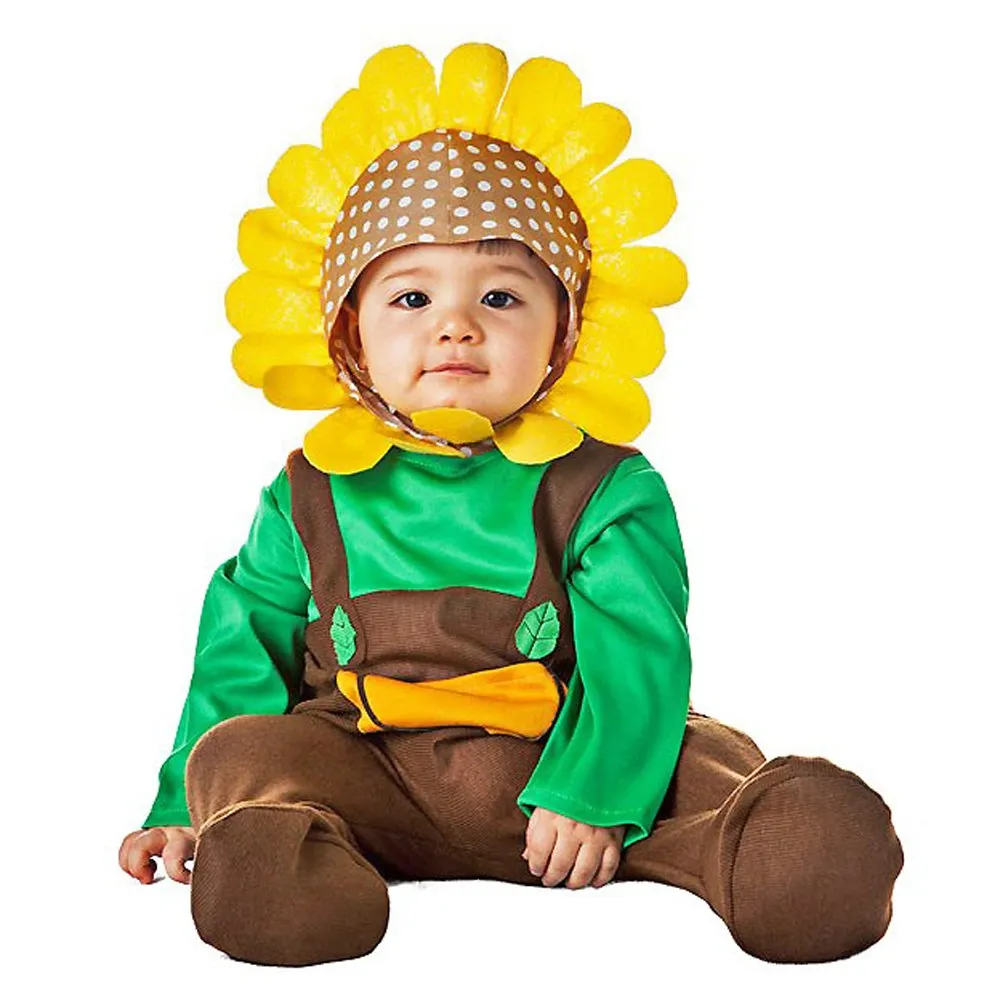 Sunflower costume for babies from 7 to 12 months. Carnival, Halloween. Costumes for babies, boys, girls.