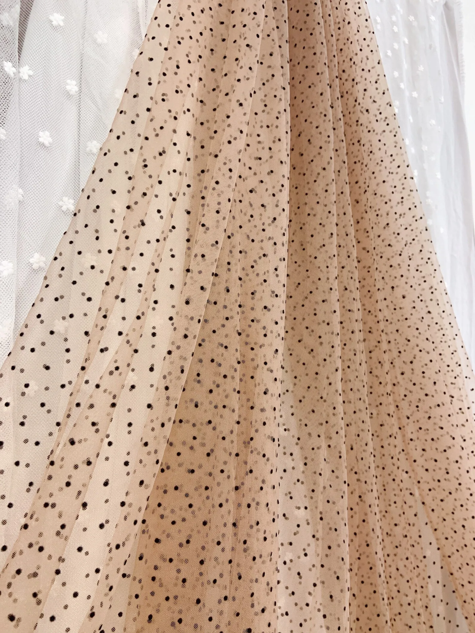 

Тюлевая ткань телесного тона 5 ярдов с черными бархатными точками, тюлевая ткань с флокированием в горошек, 10 цветов