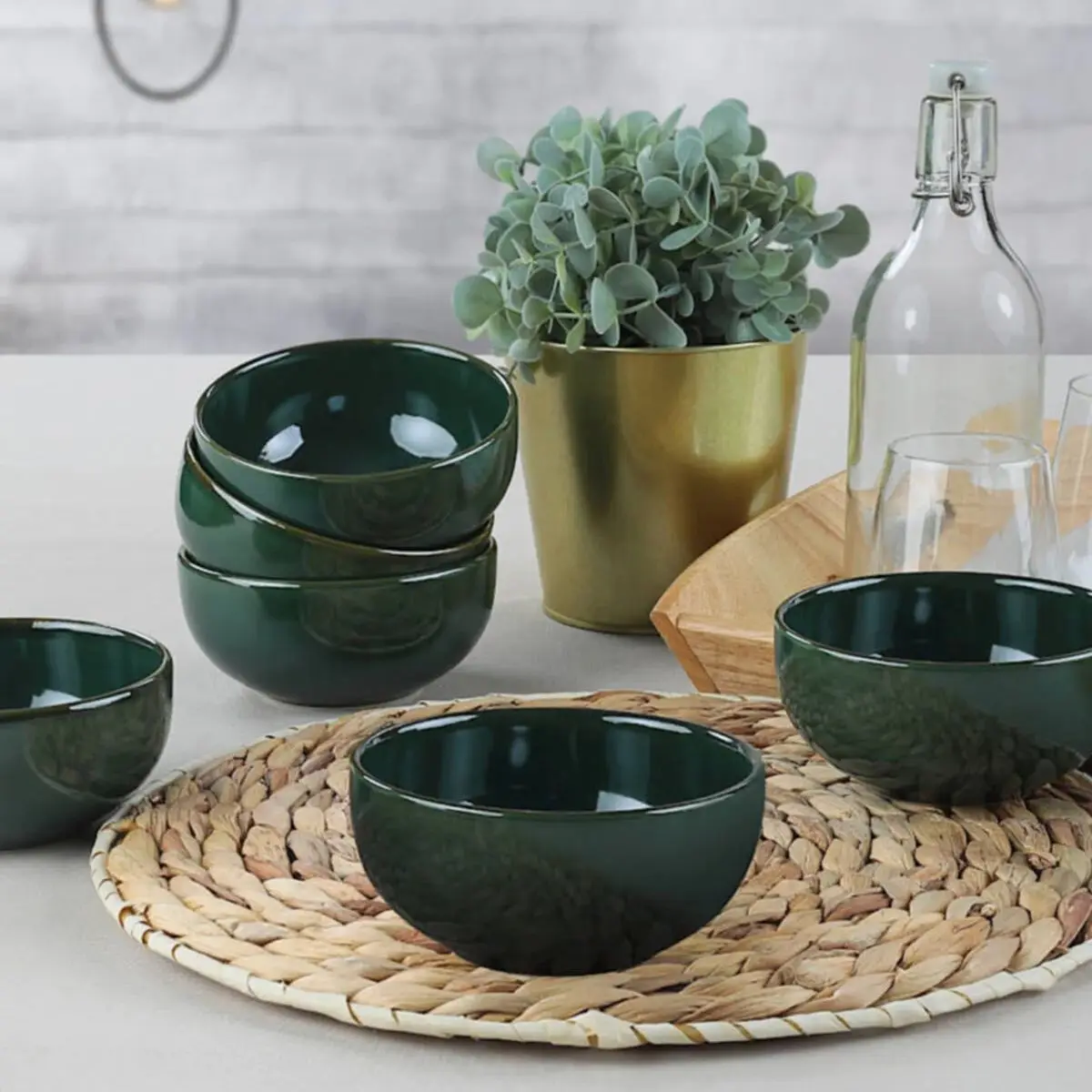 

Soup Bowls Green 12Cm Diameter 6Pcs. Thick Ceramic Plates Design Stylish Bowls Kitchen Tableware Dinnerware Sets Dowry Breakfast