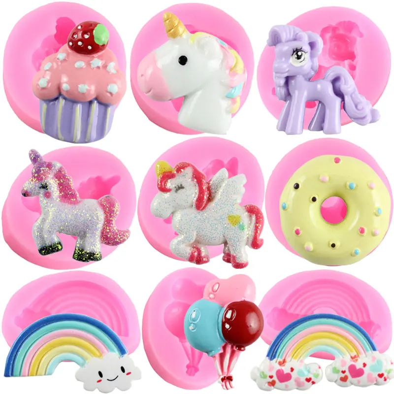 Unicorn Rainbow Cloud Donut Ice Cream Balloon Silicone Mold Baby Birthday Fondant Molds Cake Decorating Tools Chocolate Moulds