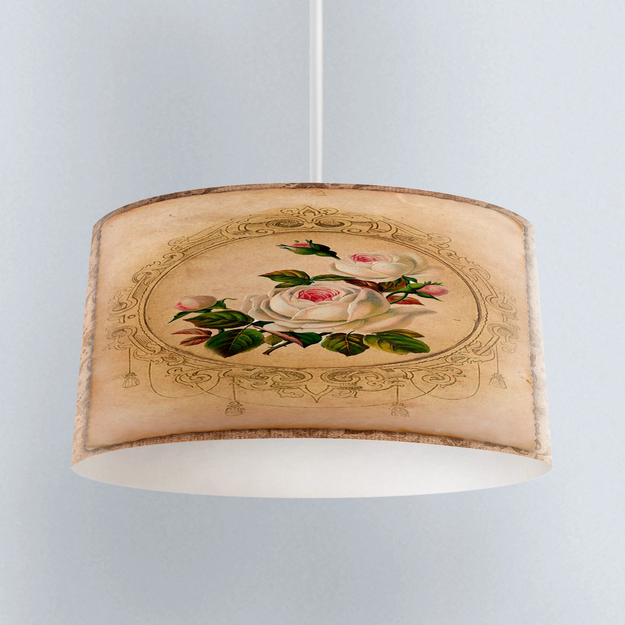 

Else Brown Vintage Roses Flowers Floral Digital Printed Fabric Chandelier Lamp Drum Lampshade Floor Ceiling Pendant Light Shade