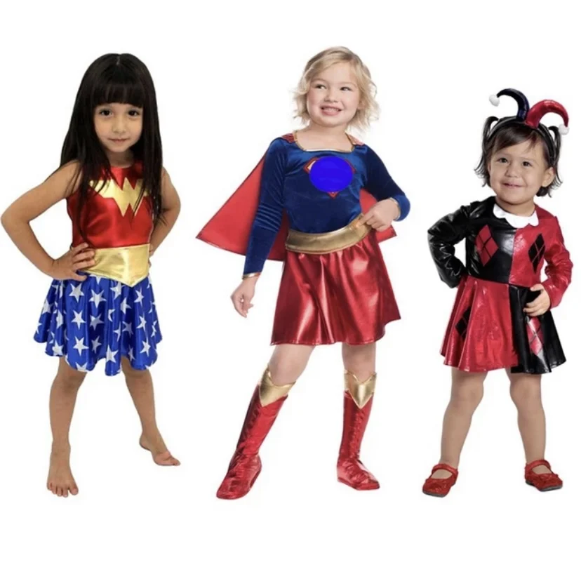 Children Summer Style Sleeveless Spandex 4 Pieces Sets Superhero Wonder Women Halloween Costumes for Kids Girls