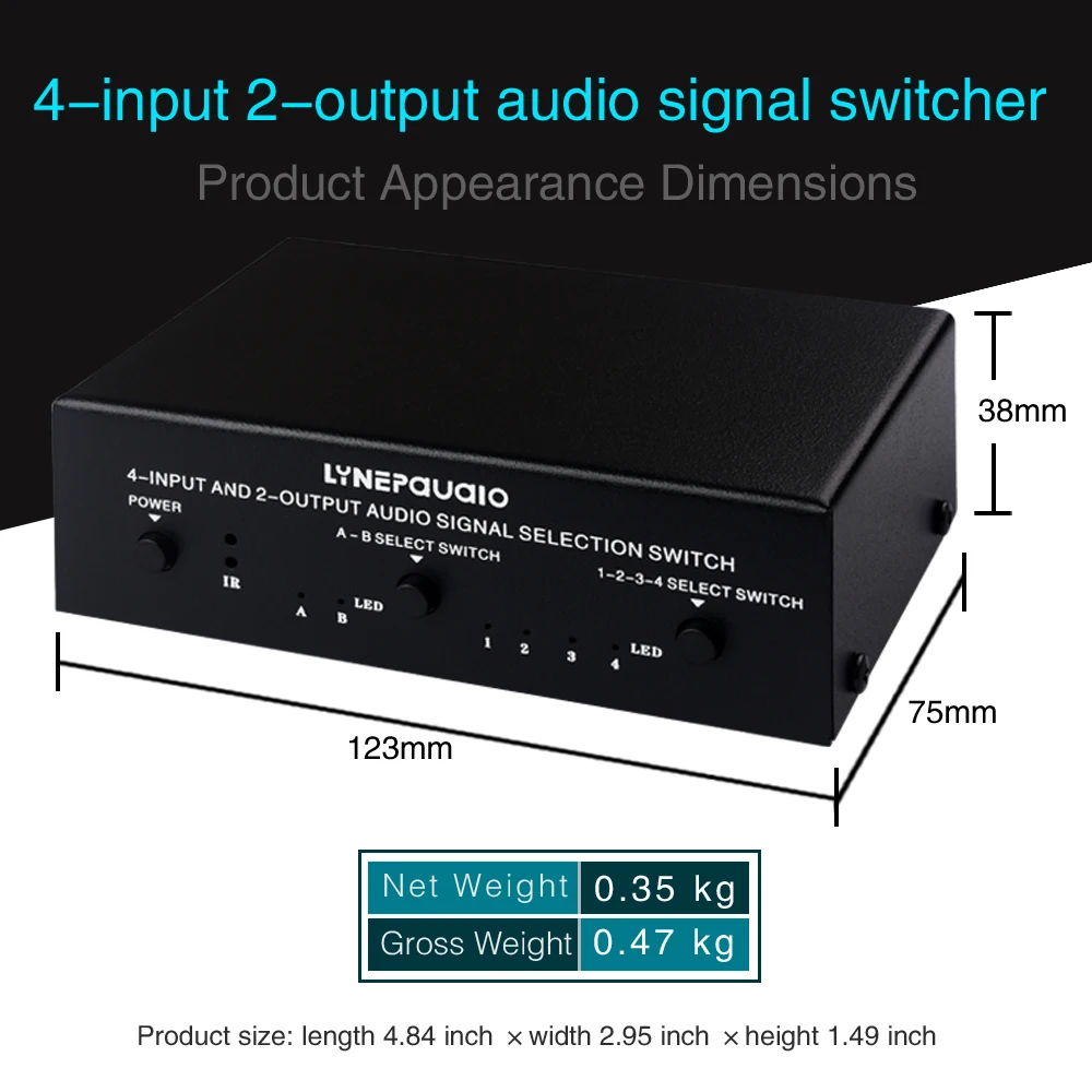 Conmutador de selección de señal de audio 4 en 2 o 2 en 4 salidas, conmutador de audio con función de conmutación de control remoto, interfac RCA