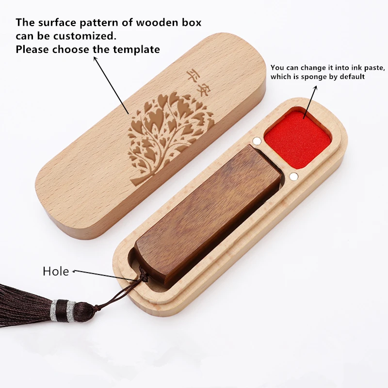 Custom Natural Beech Seal Box Portable Gift Box of Calligraphy Personal Wooden Seal Storage Box Stamp Box (not include stamp）)