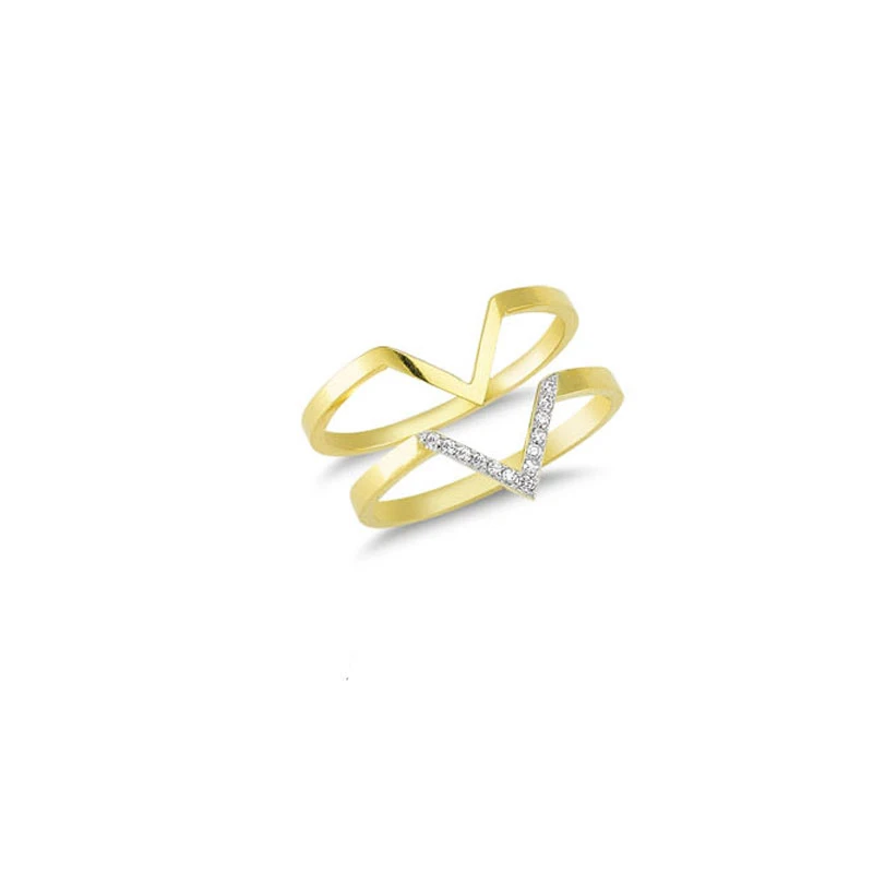 14K Solid Gold V Detail Ring for Women