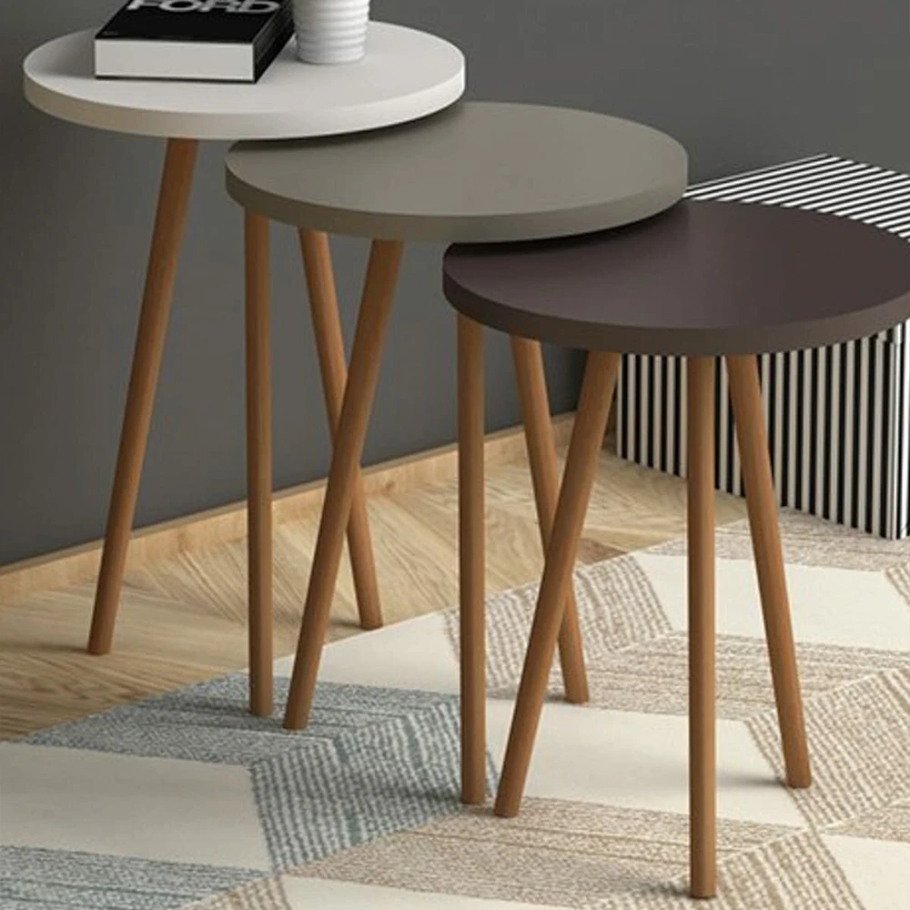 Coffee Table 3 Pieces Side Table Tea Coffee Service Table Round Living Room, Coffee Table with Quality and Useful Wood Legs