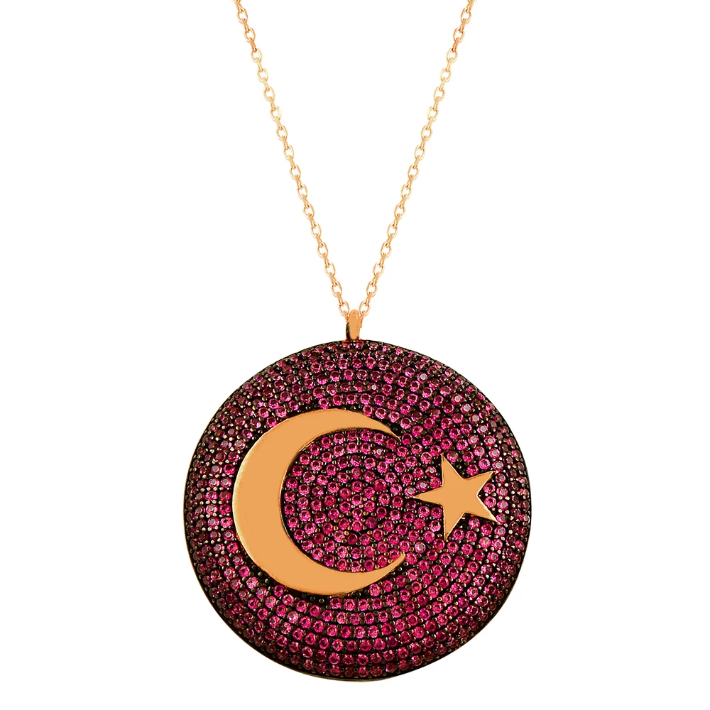 Moon Necklace Star Necklace Turkish Necklace Unisex English Flag Necklace 925 Sterling Silver Crescent Pave Charm Pendant