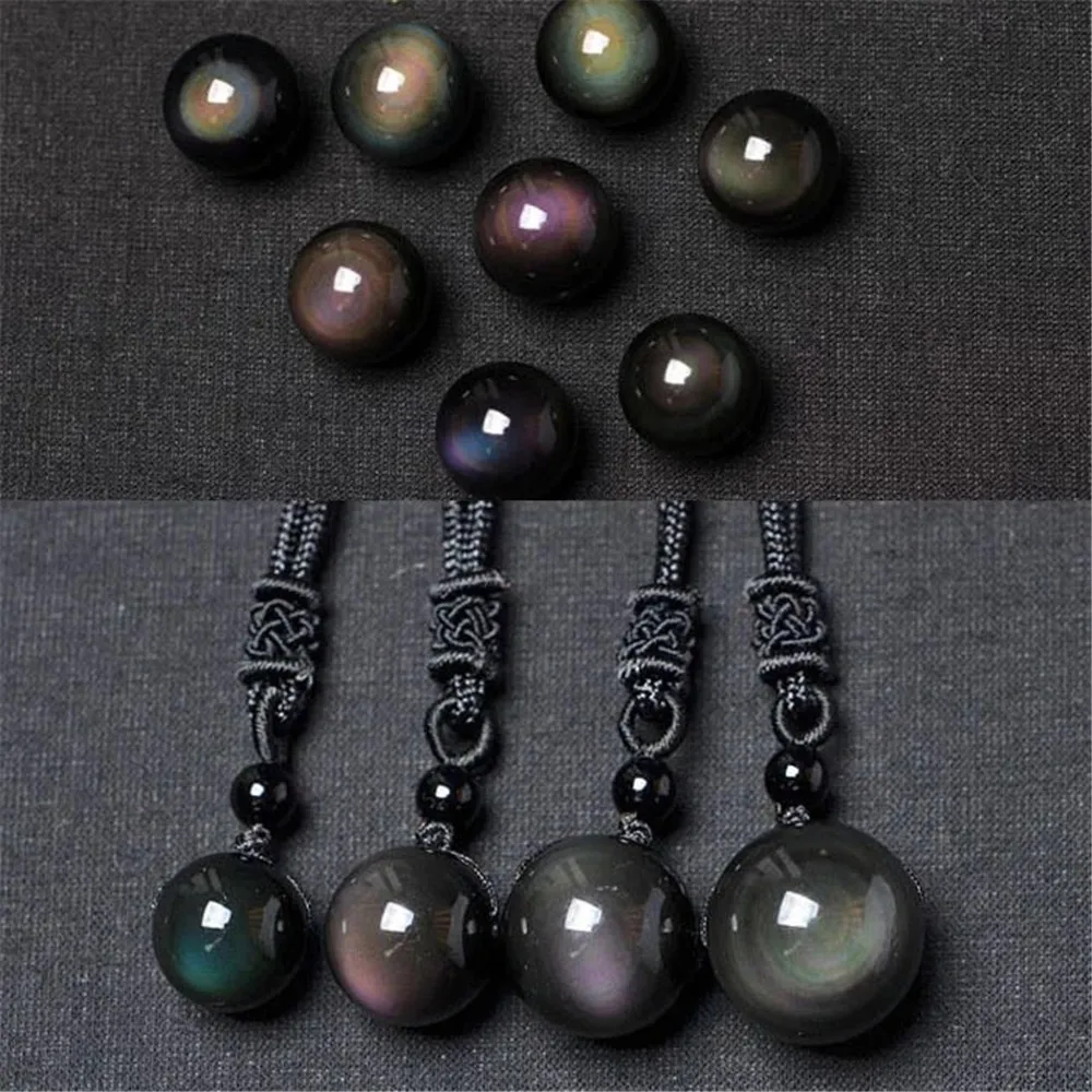 18MM Natural Obsidian Crystal Ornament Rainbow Gem Healing Lucky Ornament Decoration For Woman Gift