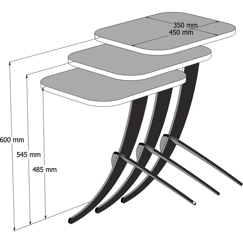 Variant Pion Metal Leg 3 PCS Coffee Table Metal Leg of Triple Service Table Nesting Table 3-Piece Set 3 side table Coffee table