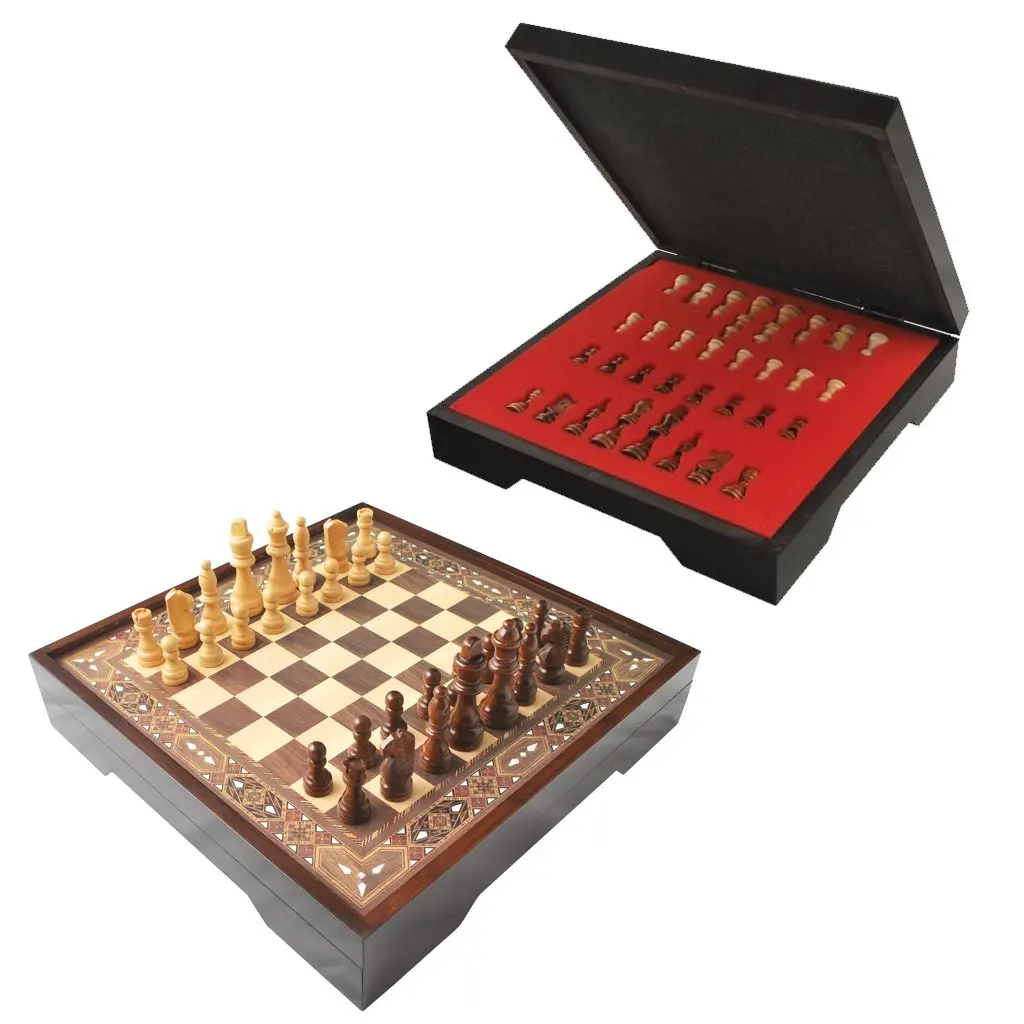 Felted Large Chess Set 30x30cm Walnut Wooden Box Folding Game Board Interior Velvet Coated Storage Wood Checkers Gift Ajedrez