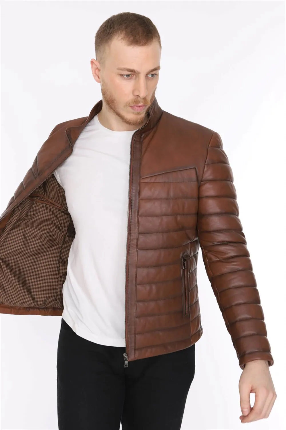 Veste en cuir véritable pour homme, modèle de sport, peau d'agneau, couleur marron, doux, tendance 2022, apparence faite en turquie, e-150179