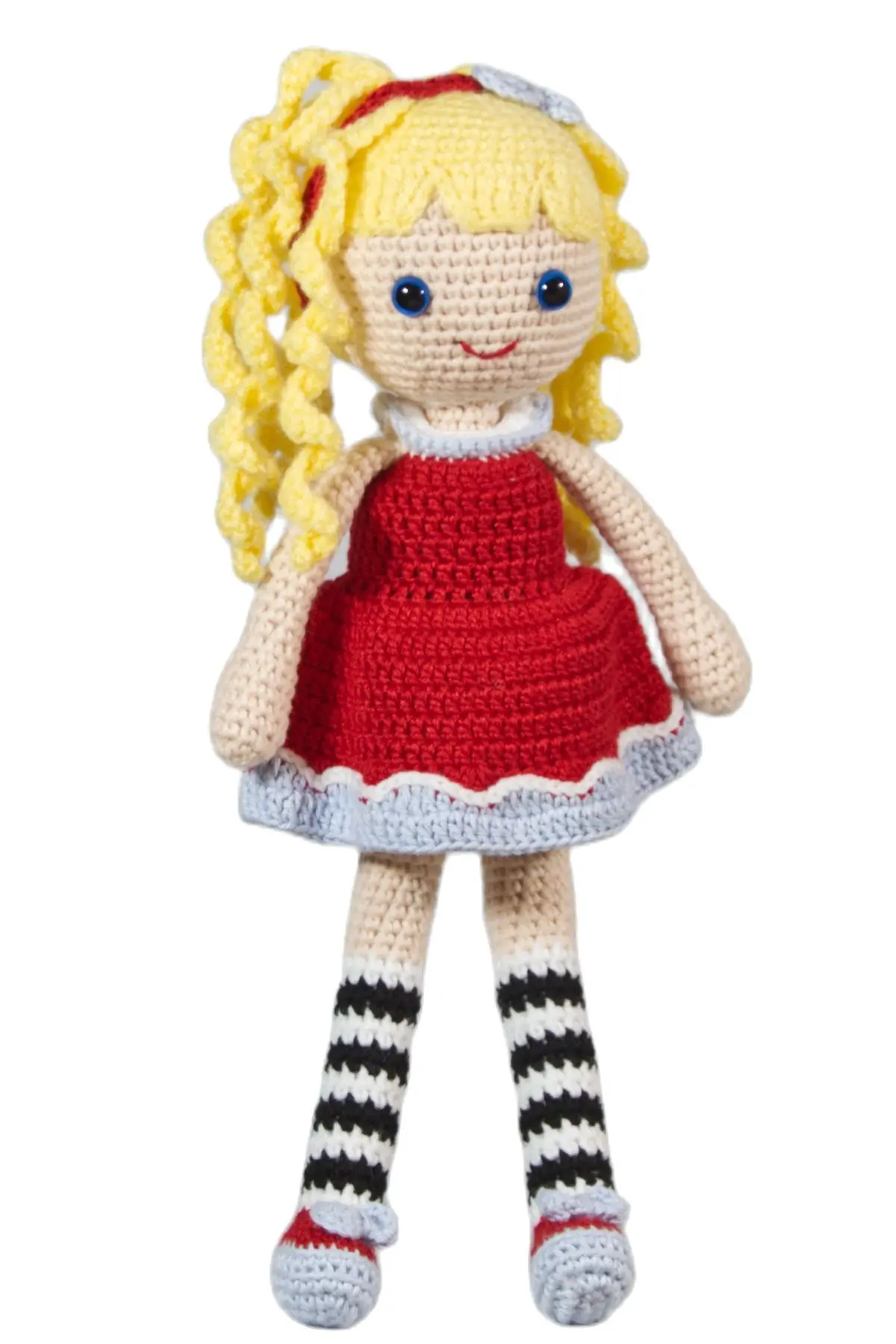 31 Cm Teddy Doll Girl Handmade Amigurumi Fiber Stuffed Cute Toy Knit Crochet, High Quality Cotton Yarn, Safe For Babies