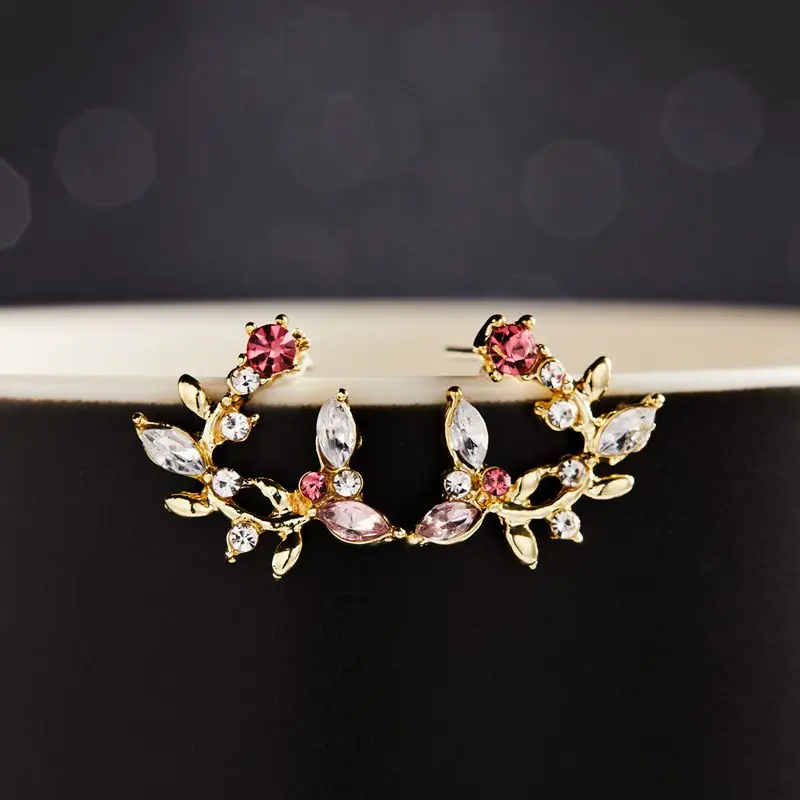 Neue koreanische hohle Kranz-Blumen-Ohrringe für Frauen, Kristall-Zirkon, süße Bienen-Schmetterlings-Ohrstecker, Hochzeits-Party-Schmuck – Detail 14