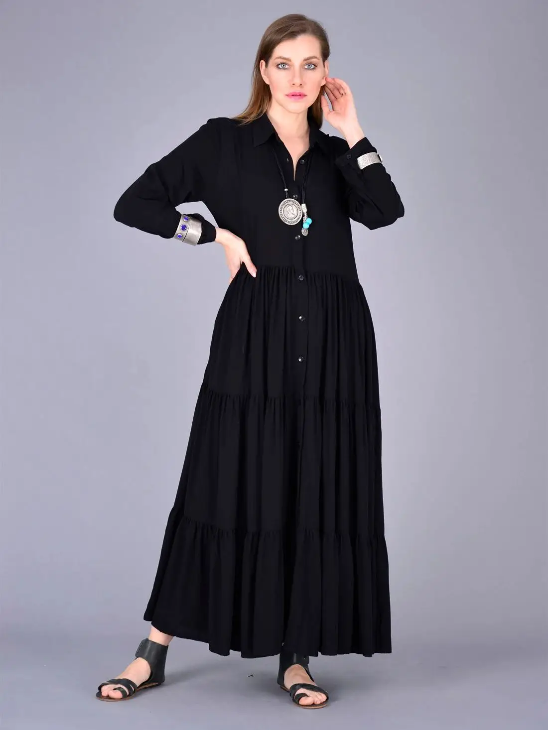 

Ruffled Long Summer And Spring Islamic Viscose Dress Muslim Fashion Women's Clothing Collections 4 Different Color Options