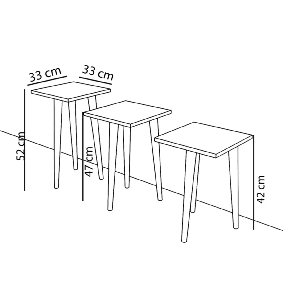 Square Retro 3Pcs Nesting Table Side Table Service Table And Tea Table Living Room Side Table