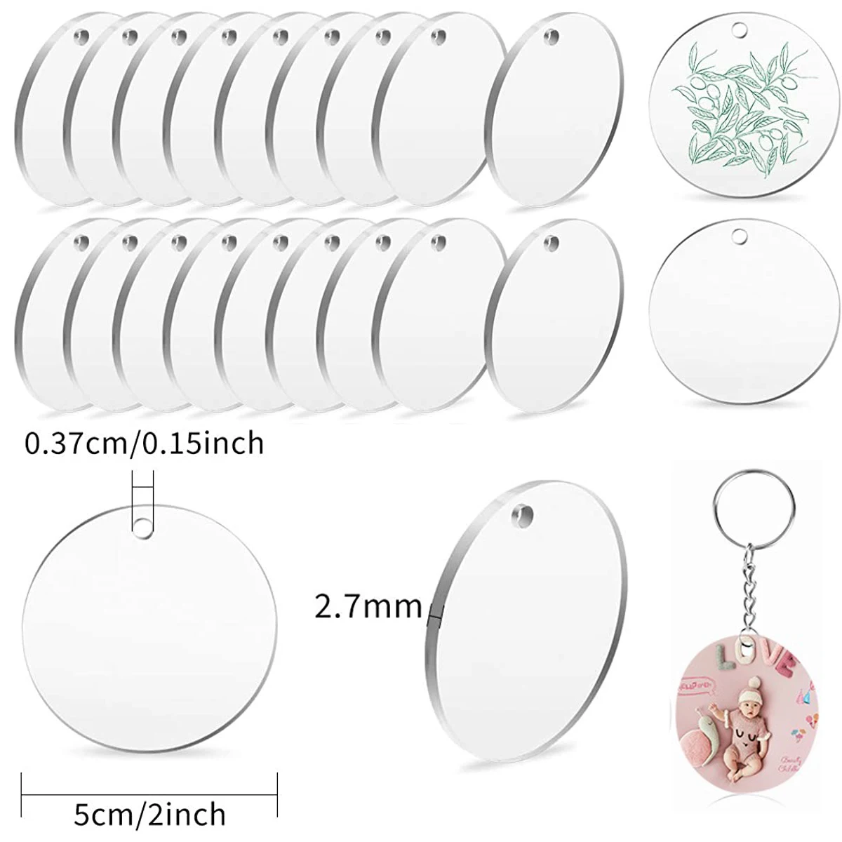 

150 Pcs Clear Acrylic Keychain Circle Blank Round Acrylic Keychain Blanks 2 Inch Acrylic Discs for DIY Keychain Craft Project