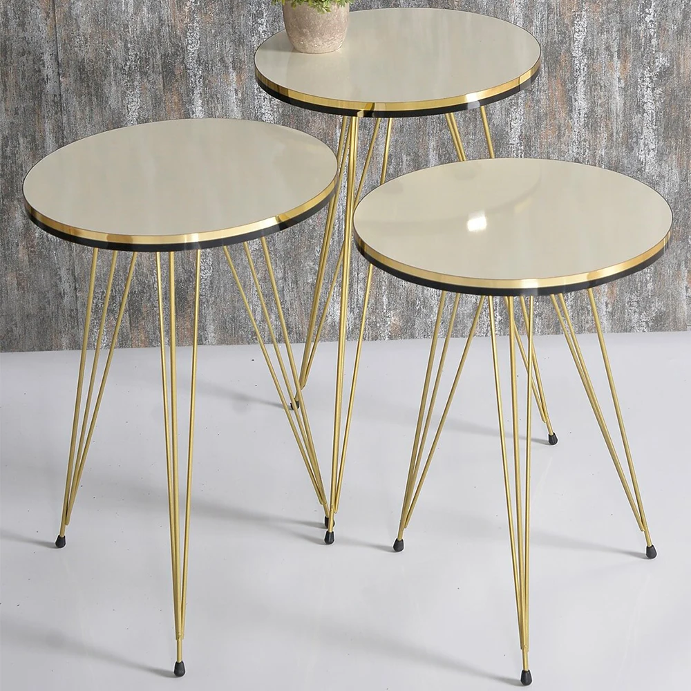 Coffee Table 3 Pcs Metal Side Table Tea Coffee Service Table Round Living Room Nightstand, Nesting Table Quality and Useful