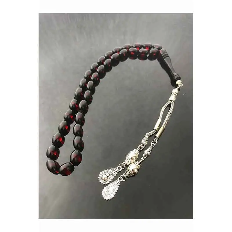 Powder Amber Rosary Beyzi Barley Cut Red Vernier Moire Tassels Rosaries Ottoman Tesbihleri Turkish Handmade Handwork Jewelry