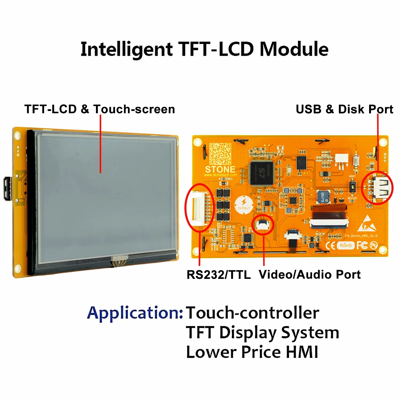 Stone 7.0 Inch TFT LCD Programmable Logic LCD Controller Touch Screen for Equipment Use Customize Available HMI TFT LCD Display