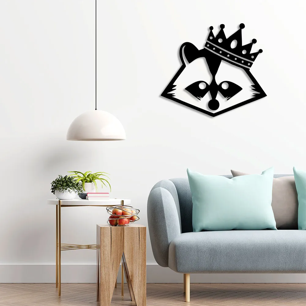 King Crowned Raccoon Enot Vehicle Wall Room Home Accessory Wooden Table 50x44cm