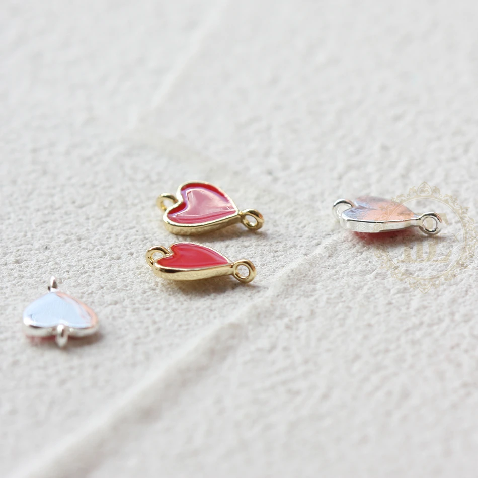 One Piece Enamelled on Plated Brass Charm - Heart 9x6mm (4741C)