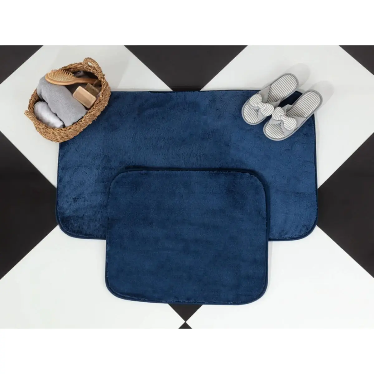 Carol 2 Pcs Bath Mat - Indigo - 60x100 50x60 Cm Super Absorbent Floor Mat Anti slip Quick Drying Bathroom Mat Floor Carpet Easy