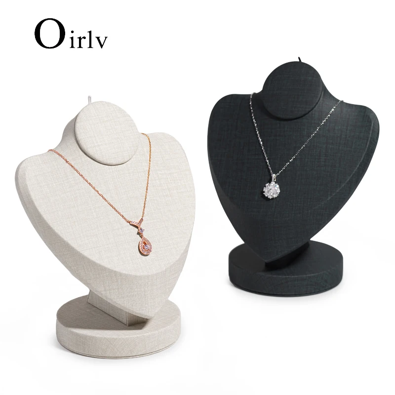 Oirlv Beige&Dark Green PU Leather Necklace Display Bust Jewelry Display Stand Small Mannequins for Shop Cabinet Exhibition