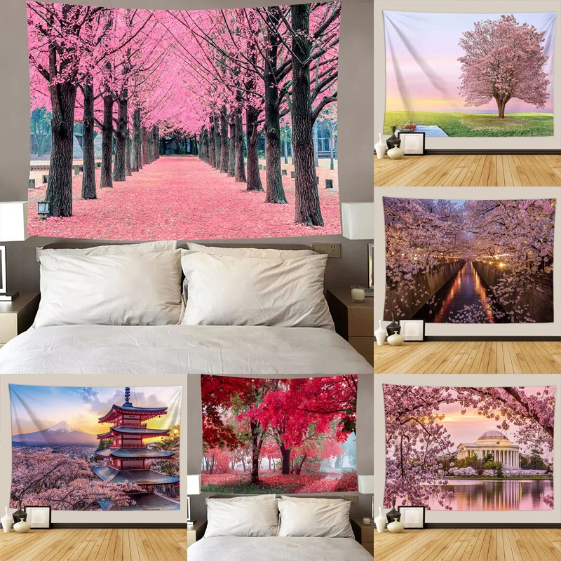 

Cherry Blossoms Print Wall Hanging Bohemian Blanket Wall Hanging Home Decor Bedroom Tapestry Kawaii Room Decor Decoration Mural