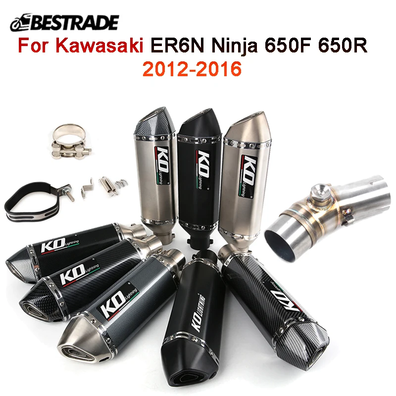 

Motorcycle Exhaust System For Kawasaki ER6N 650F 650R 2012 2013 2014 2015 2016 Middle Link Pipe Slip On 51mm Mufflers Escape