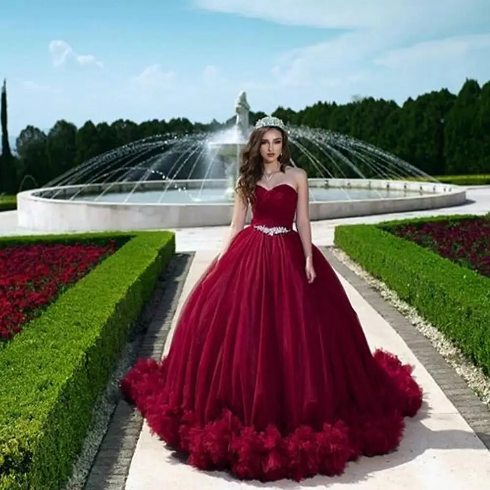 Vestido de novia de tul para quinceañera, traje Rosa fruncido de Cenicienta para cumpleaños, 2023, WQ9810