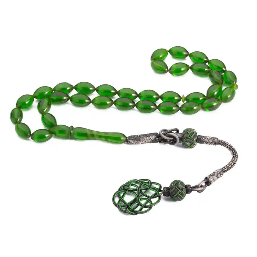 Green Beaded Bakalite Rosary with Silver Tassel Stylish Design That Provides Long-term Good Quality And Durability Luxury New