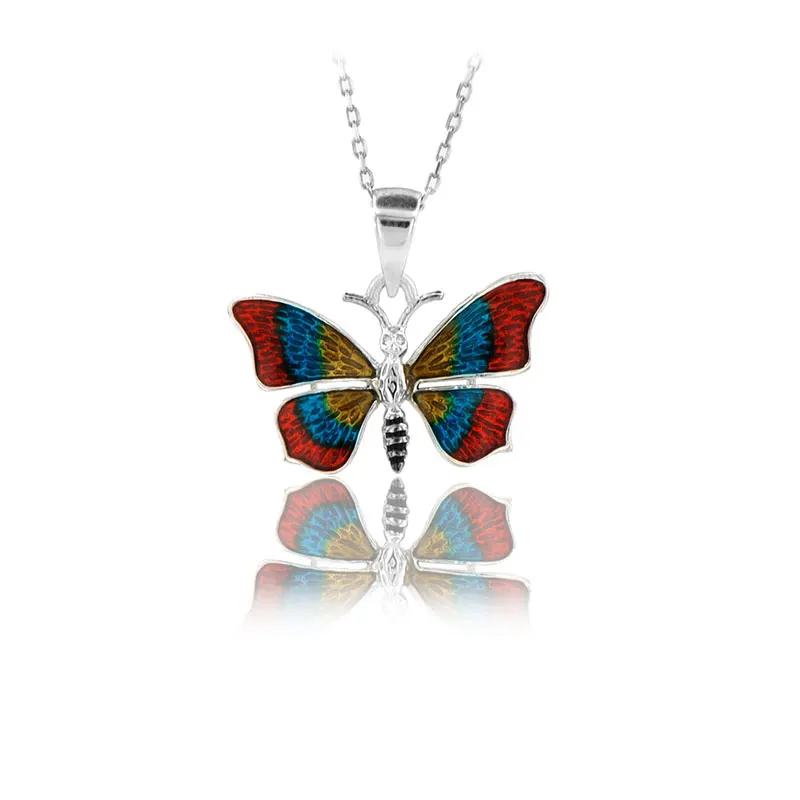 Butterfly Necklace 925 Sterling Silver Colorful Nature Charm Bridesmade Nature Lover Gift